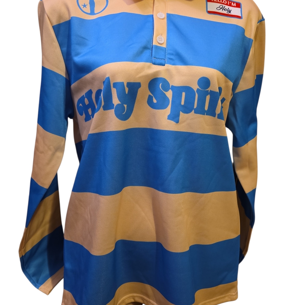 Holy Spirit Rugby Shirt Long Sleeve Blue And Yellow  Stripe Size Large New